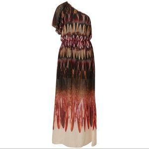Topshop Feather Print One Shoulder Off Shoulder Maxi Dress Size US 8